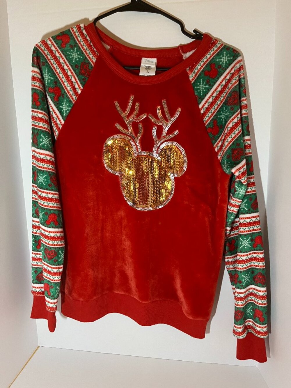 Disney Jerry Leigh Christmas Velour Sequins Mickey Mouse Juniors L (11/13)